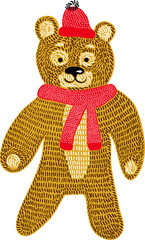 illustration teddy bear in hat and scarf