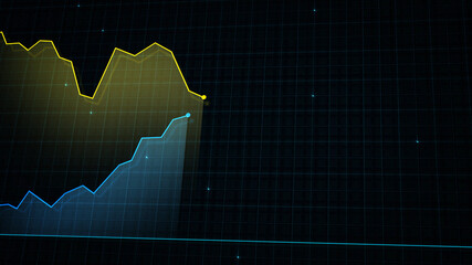 3D rendering of a tech-style digital income line graph against a high-tech grid background. Concept for presentations, advertising and showing profitability and statistics
