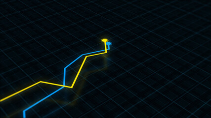 Naklejka premium 3D rendering of a tech-style digital income line graph against a high-tech grid background. Concept for presentations, advertising and showing profitability and statistics 