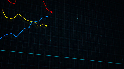 3D rendering of a tech-style digital income line graph against a high-tech grid background. Concept for presentations, advertising and showing profitability and statistics
