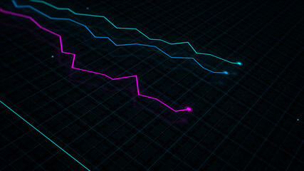 3D rendering of a tech-style digital income line graph against a high-tech grid background. Concept for presentations, advertising and showing profitability and statistics

