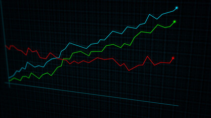 3D rendering of a tech-style digital income line graph against a high-tech grid background. Concept for presentations, advertising and showing profitability and statistics
