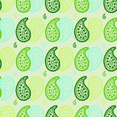 Seamless vector pattern. Abstract pattern in blue and green colors on a white isolated background. Paisley patterns. 
