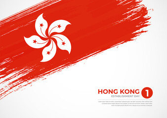 Flag of Hong Kong with creative painted brush stroke texture background
