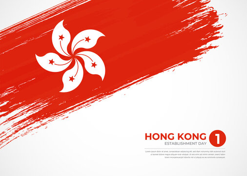 Flag of Hong Kong with creative painted brush stroke texture background