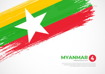 Flag of Myanmar with creative painted brush stroke texture background