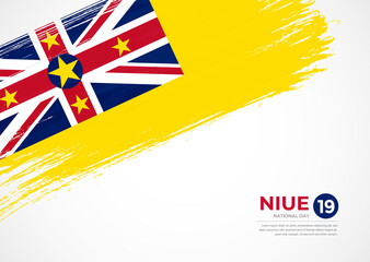 Flag of Niue with creative painted brush stroke texture background