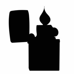 burning lighter black silhouette, isolated, vector