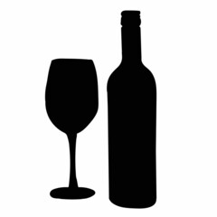 bottle and glass black silhouette, isolated, vector