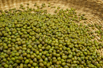 Closeup of lots of mung beans (Vigna radiata)