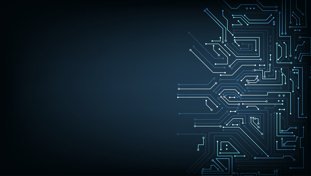 Abstract Circuit board background.Vector abstract technology illustration Circuit board on  dark blue background.High tech circuit board connection system concept.