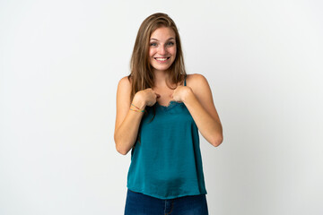 Fototapeta premium Young caucasian woman over isolated background with surprise facial expression