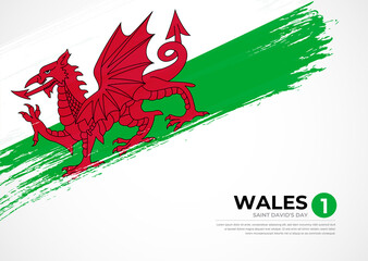 Flag of Wales with creative painted brush stroke texture background