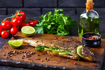 whole trout fish baked in an oven