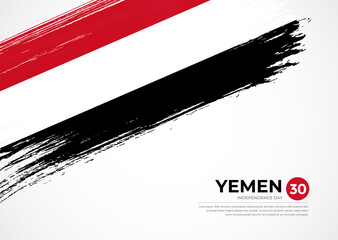 Flag of Yemen with creative painted brush stroke texture background