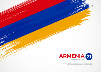 Flag of Armenia with creative painted brush stroke texture background