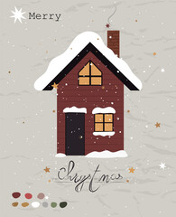 Vintage Christmas poster from New Collection. Cozy House Scandinavian style.