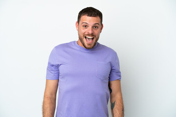 Fototapeta premium Young Brazilian man isolated on white background with surprise facial expression