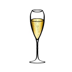 A glass for champagne or wine . Illustration of a doodle.