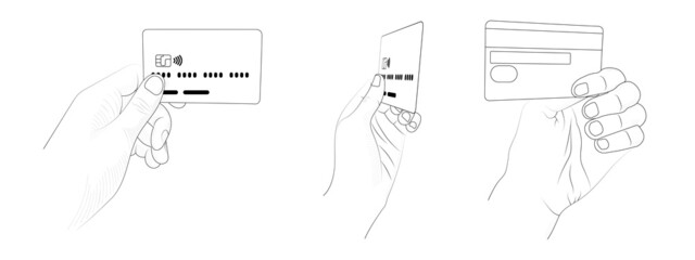 Hand holding credit card sketch set.