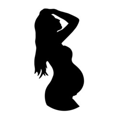 Elegant black silhouette of a pregnant woman. Vector.