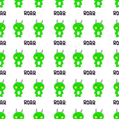 Hand drawn horned monsters seamless pattern. Perfect for T-shirt, textile and prints. Cartoon style illustration for decor and design.