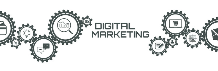 digital marketing icons on white background