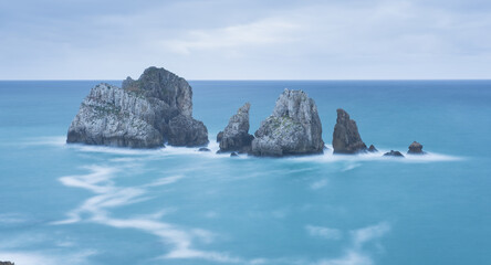 Fototapeta premium Urros de Liencres on the broken coast in front of the Cantabrian sea, Cantabria