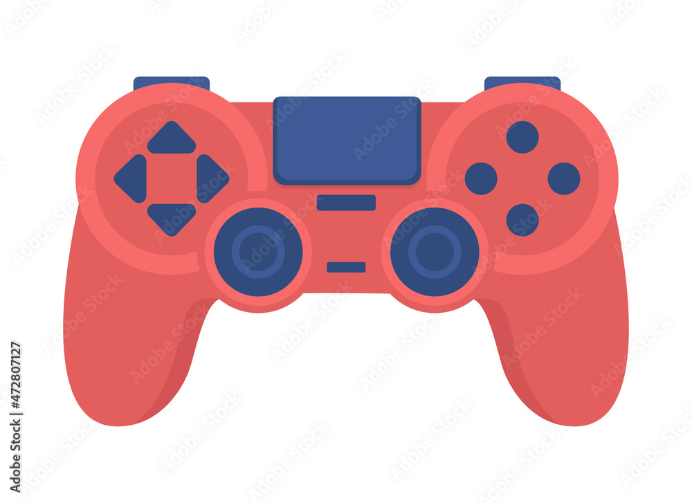 Poster red gamepad semi flat color vector object. full realistic item on white. console controller for game