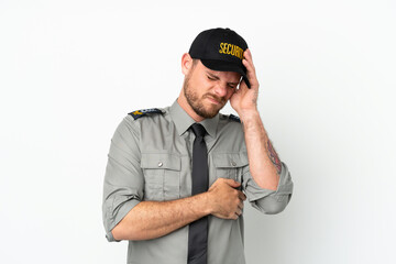 Young security Brazilian man isolated on white background with headache
