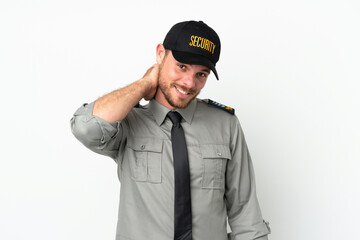 Young security Brazilian man isolated on white background laughing