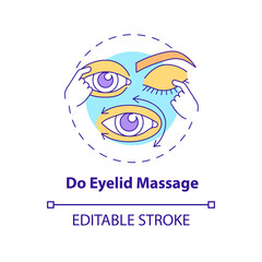 Do eyelid massage concept icon. Implementing recommendations by doctors before lasik eye surgery abstract idea thin line illustration. Vector isolated outline color drawing. Editable stroke