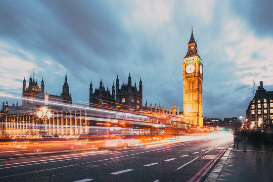 Fototapeta night time in London Big Ben and Westminster palace