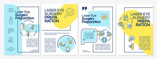 Fotobehang Laser eye operation preparation brochure template. Flyer, booklet, leaflet print, cover design with linear icons. Vector layouts for presentation, annual reports, advertisement pages © bsd studio