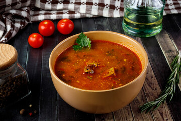 Traditional Georgian food - kharcho spicy soup.