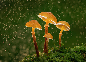 Earthy Powdercap Mushrooms in Rain