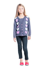 Obraz premium Full length portrait of cute little girl looking at camera. Isolated on white.