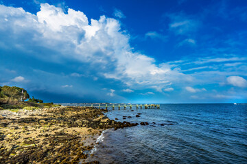 Storm coming, Buzzards Bay, Padanaram, Dartmouth, Massachusetts. and Fort Rodman in distance