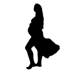 Black shapeof a pregnant woman in a dress. Vector illustration.