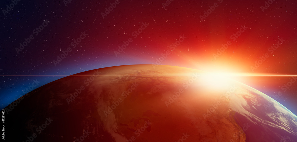 Poster planet earth with a spectacular sunset 