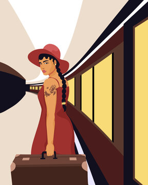 Girl with tattoo at subway station