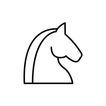 Horse head black outline icon. Chessmen of knight. Animal concept. Trendy flat isolated simple symbol, sign can be used for: illustration, logo, app, design, web, dev, ui, ux, gui. Vector EPS 10