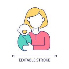Mother with little baby RGB color icon. Parent social role example. Culture moral norms expectation to woman person. Gender engagement. Isolated vector illustration. Simple filled line drawing