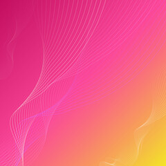 Pink-yellow background with the image of thin lines and waves of varying degrees of transparency. Suitable for use in social media post design. Vector illustration.