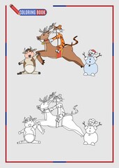 children coloring cow deer and tiger with snowman