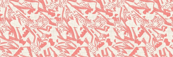 Seamless two tone hand drawn brushed effect pattern border swatch. High quality illustration. Collage of minimal drawings arranged in a seamless pattern with fabric texture overlay. Rough scribble.