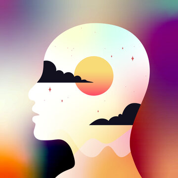 Double exposure silhouette of a person with wellness concept
