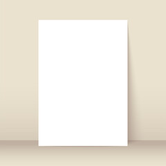 White poster mockup standing on the floor near beige wall. Blank Canvas Mockup for design