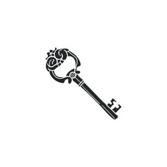 Key Victorian Icon Silhouette Illustration. Antique Lock Vector Graphic Pictogram Symbol Clip Art. Doodle Sketch Black Sign.