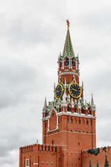 Fototapeta na wymiar Kremlin tower against heavy gray clouds. Moscow, Russia.